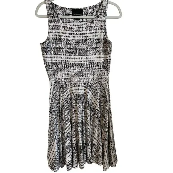 Cynthia Rowley Dress Geometric Print Size M Sleeveless Black White Fit and Flare - Picture 1 of 7